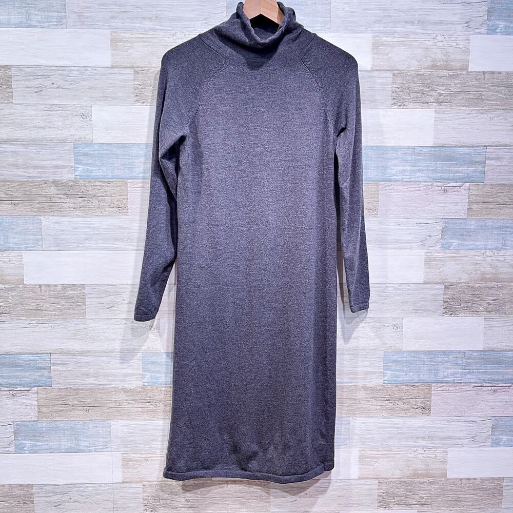 Talbots Italian Merino Wool Turtleneck T Shirt Sweater Dress Gray Womens Small